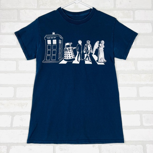 Ripple Junction Tops - Ripple Junction Doctor Who Abbey Road Parody Graphic Tee Navy Blue Small
